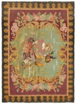 Moldovian Klasik Göbekli Siyah Pamuk Üzerine Yün El Dokuma Kilim-190x260