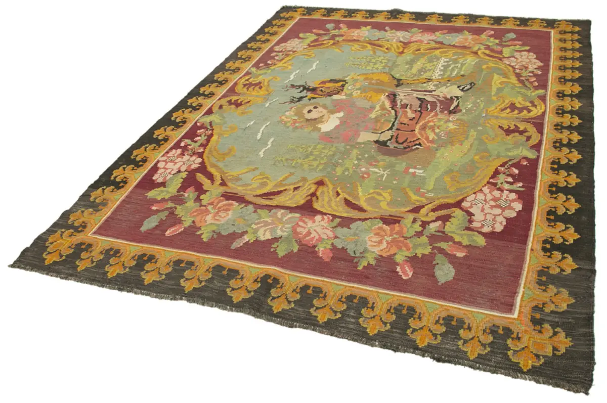 Moldovian Klasik Göbekli Siyah Pamuk Üzerine Yün El Dokuma Kilim-190x260 - Görsel 3