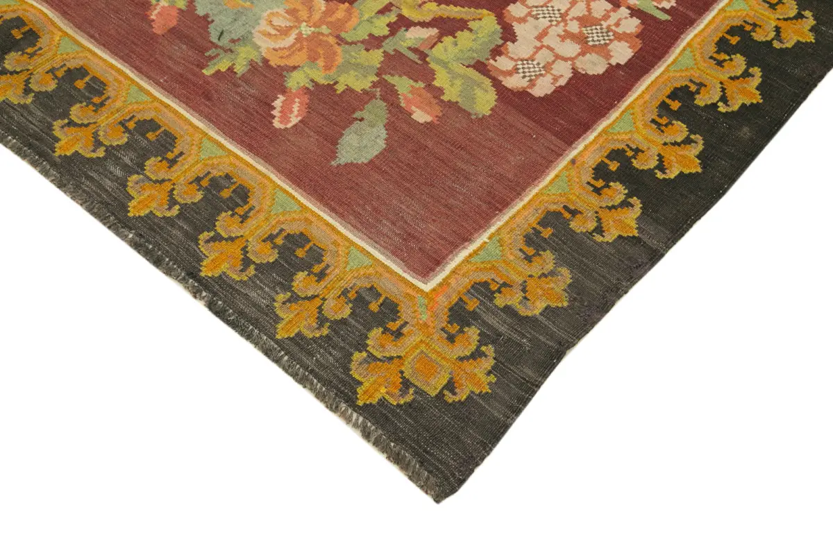 Moldovian Klasik Göbekli Siyah Pamuk Üzerine Yün El Dokuma Kilim-190x260 - Görsel 4