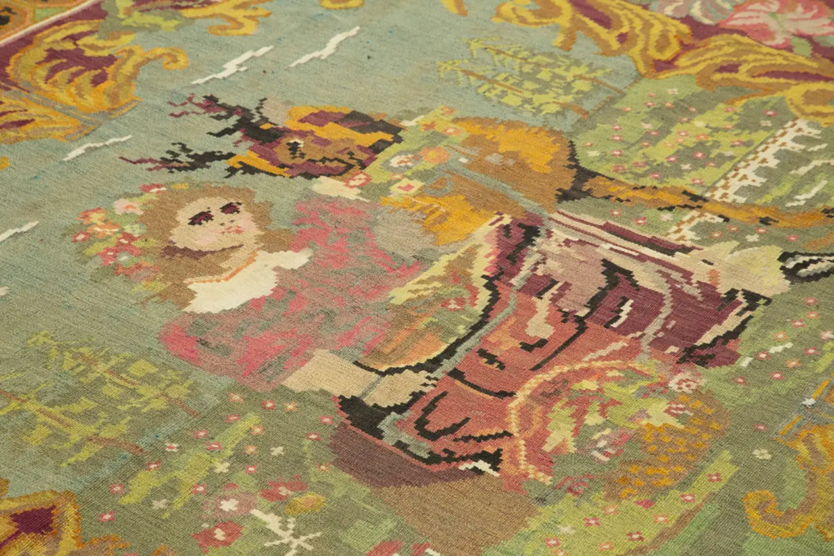 Moldovian Klasik Göbekli Siyah Pamuk Üzerine Yün El Dokuma Kilim-190x260 - Görsel 5