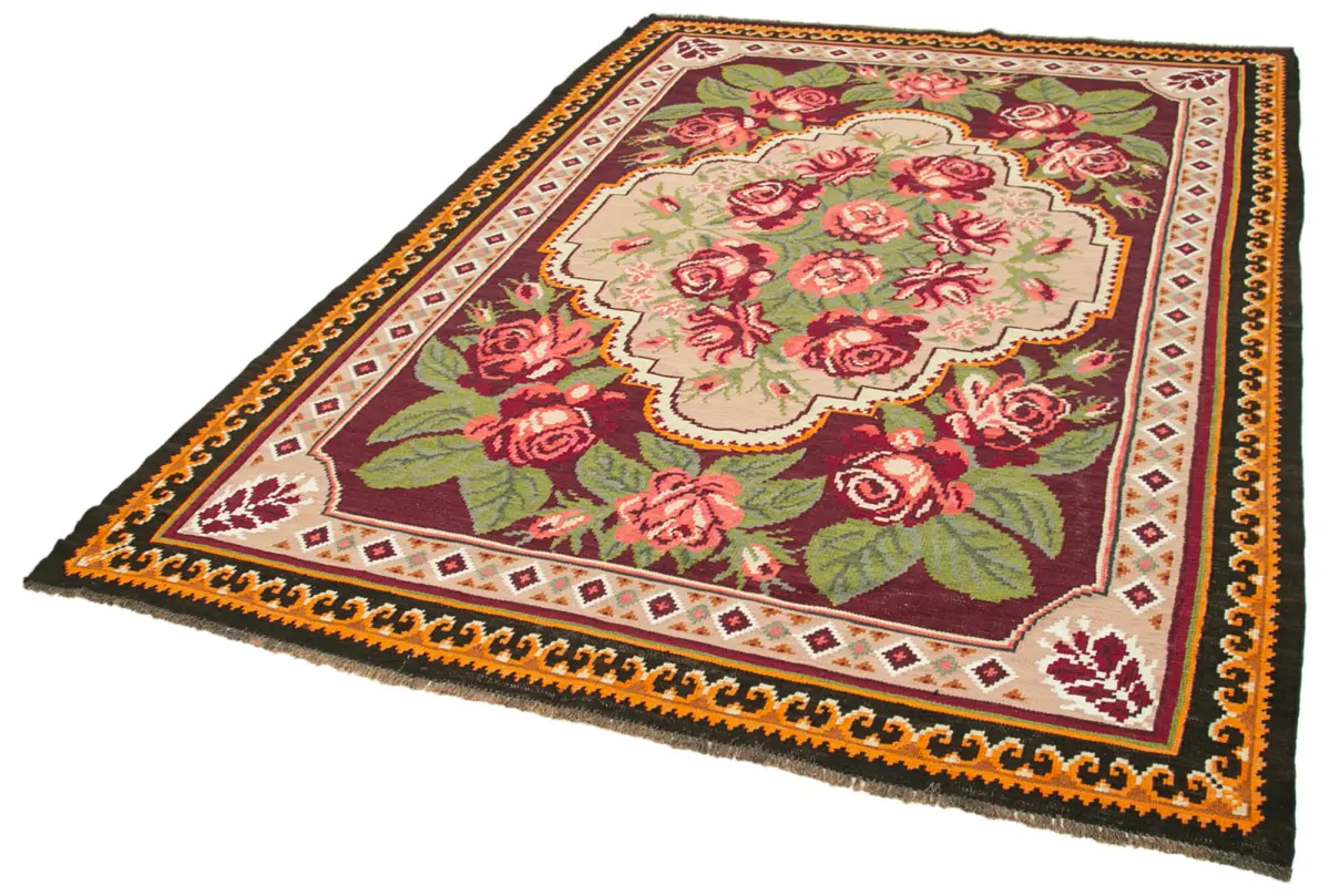 Moldovian Klasik Göbekli Siyah Pamuk Üzerine Yün El Dokuma Kilim-192x270 - Görsel 3