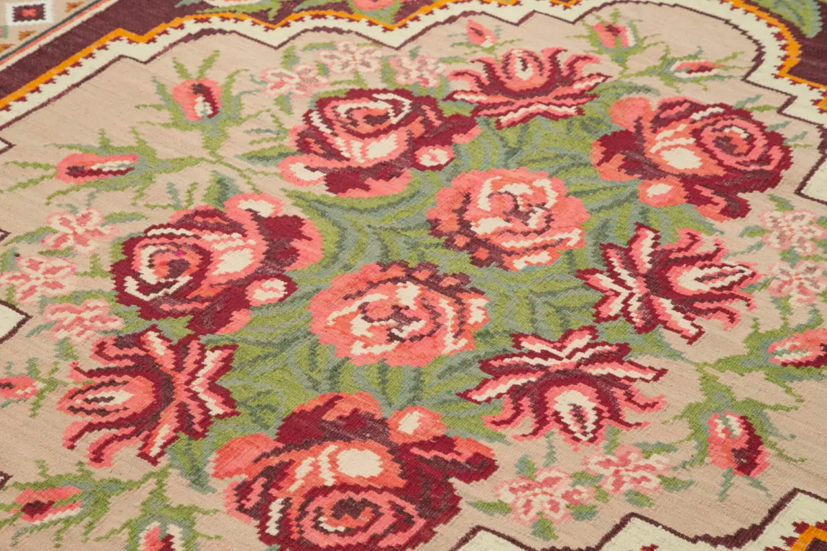 Moldovian Klasik Göbekli Siyah Pamuk Üzerine Yün El Dokuma Kilim-192x270 - Görsel 5