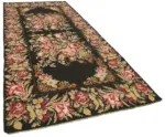 Moldovian Klasik Göbekli Siyah Pamuk Üzerine Yün El Dokuma Kilim-165x396 - Görsel 2