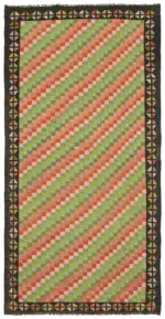 Moldovian Klasik Göbekli Siyah Pamuk Üzerine Yün El Dokuma Kilim-160x317