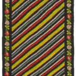 Moldovian Klasik Göbekli Siyah Pamuk Üzerine Yün El Dokuma Kilim-173x310