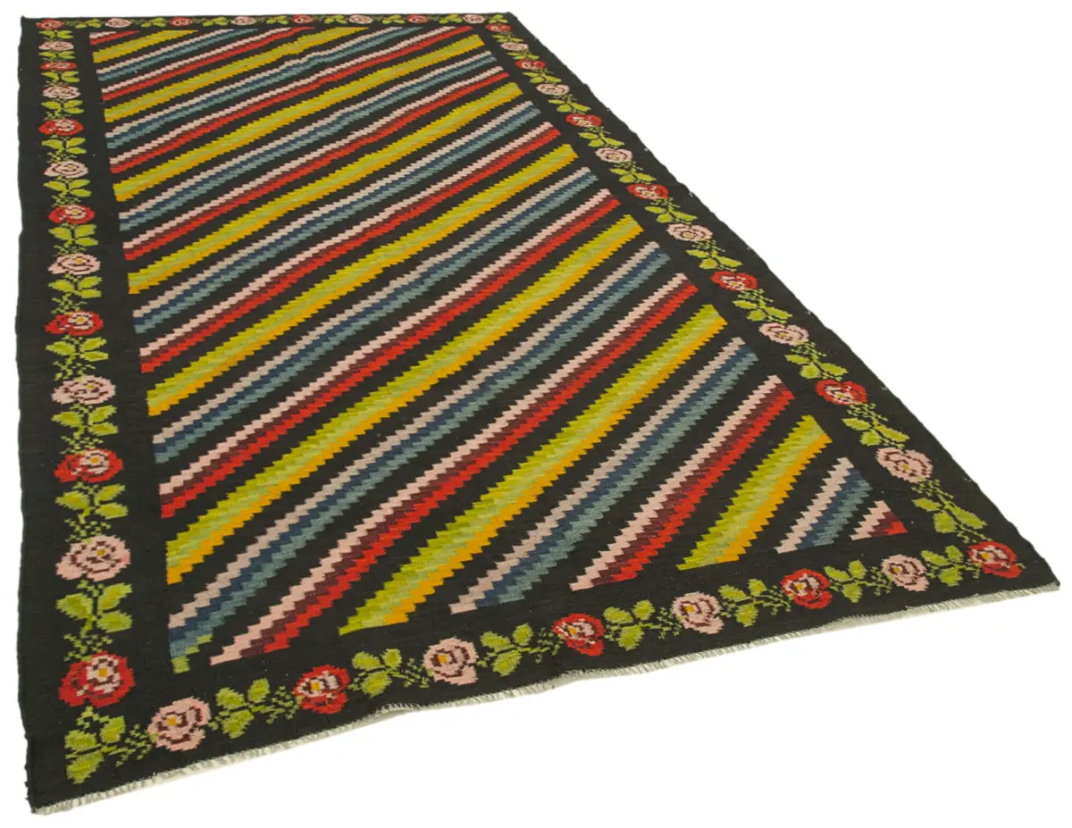 Moldovian Klasik Göbekli Siyah Pamuk Üzerine Yün El Dokuma Kilim-173x310 - Görsel 2