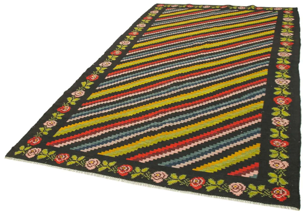 Moldovian Klasik Göbekli Siyah Pamuk Üzerine Yün El Dokuma Kilim-173x310 - Görsel 3