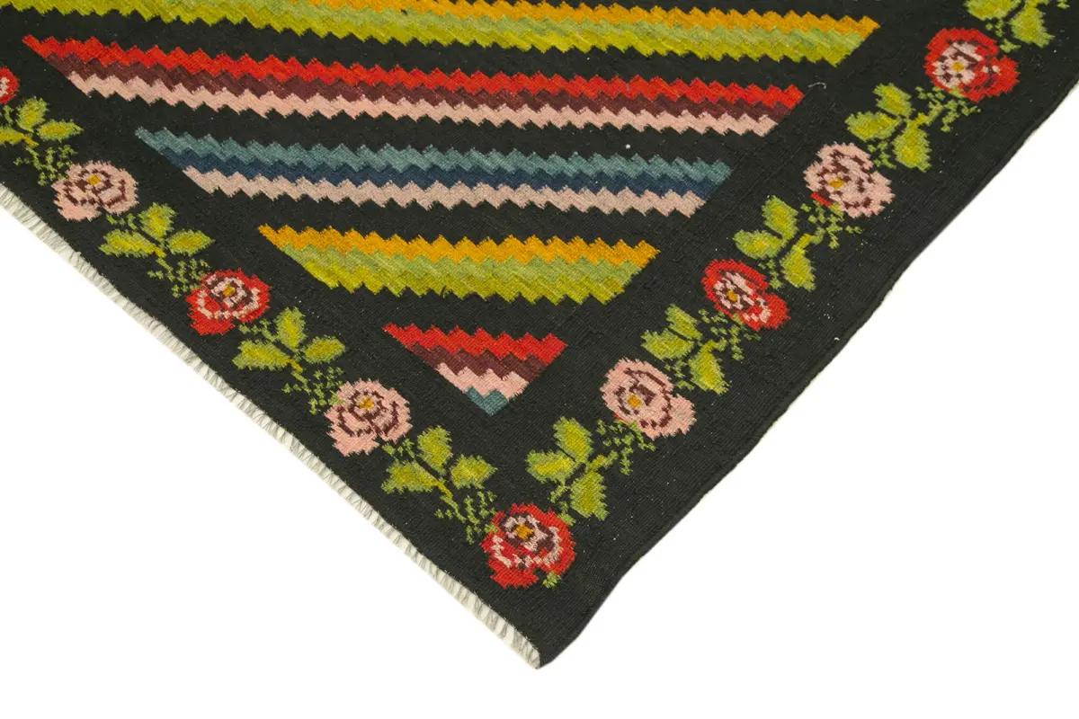 Moldovian Klasik Göbekli Siyah Pamuk Üzerine Yün El Dokuma Kilim-173x310 - Görsel 4