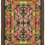 Moldovian Klasik Göbekli Siyah Pamuk Üzerine Yün El Dokuma Kilim-218x338