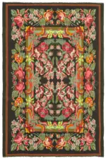 Moldovian Klasik Göbekli Siyah Pamuk Üzerine Yün El Dokuma Kilim-218x338