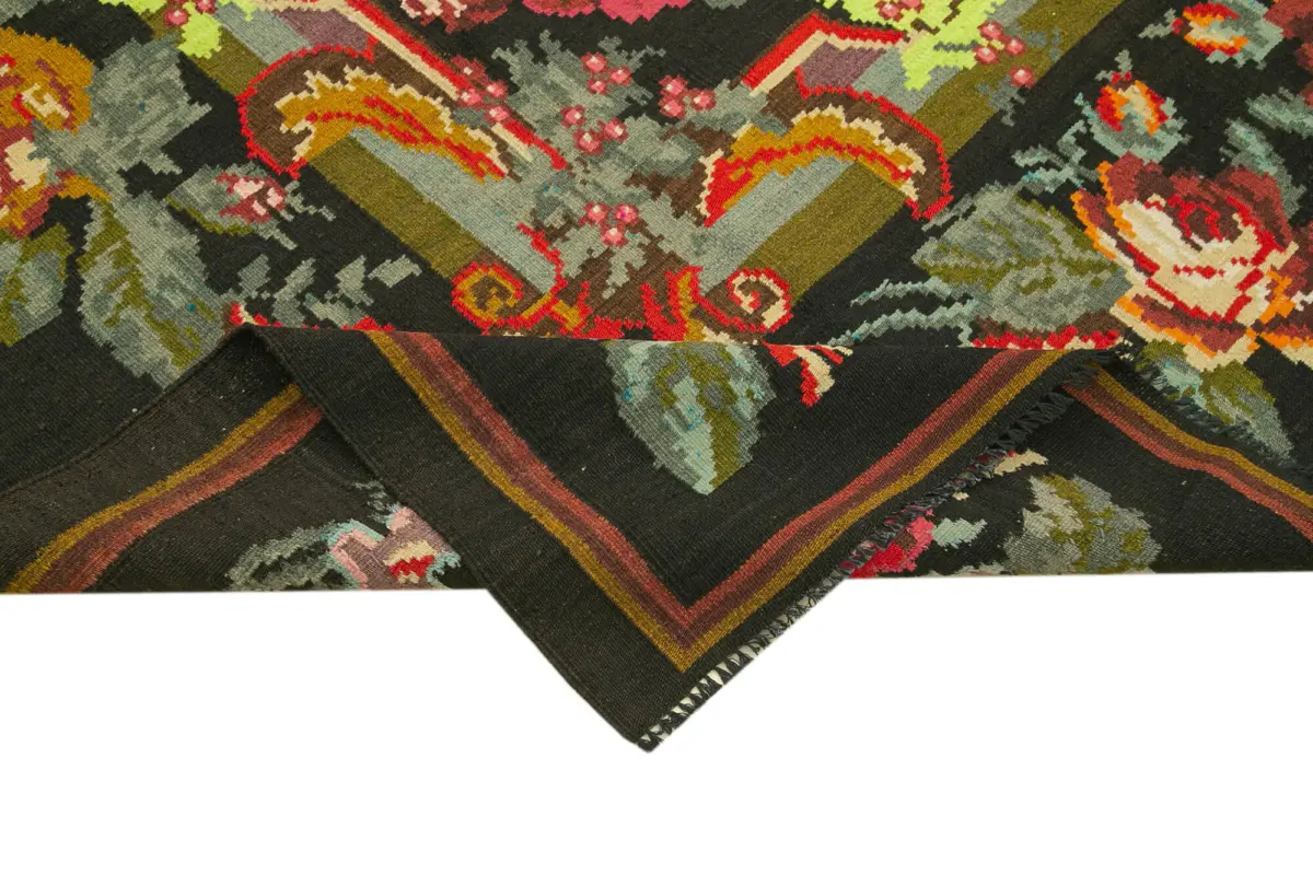 Moldovian Klasik Göbekli Siyah Pamuk Üzerine Yün El Dokuma Kilim-218x338 - Görsel 6