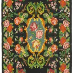 Moldovian Klasik Göbekli Siyah Pamuk Üzerine Yün El Dokuma Kilim-200x403