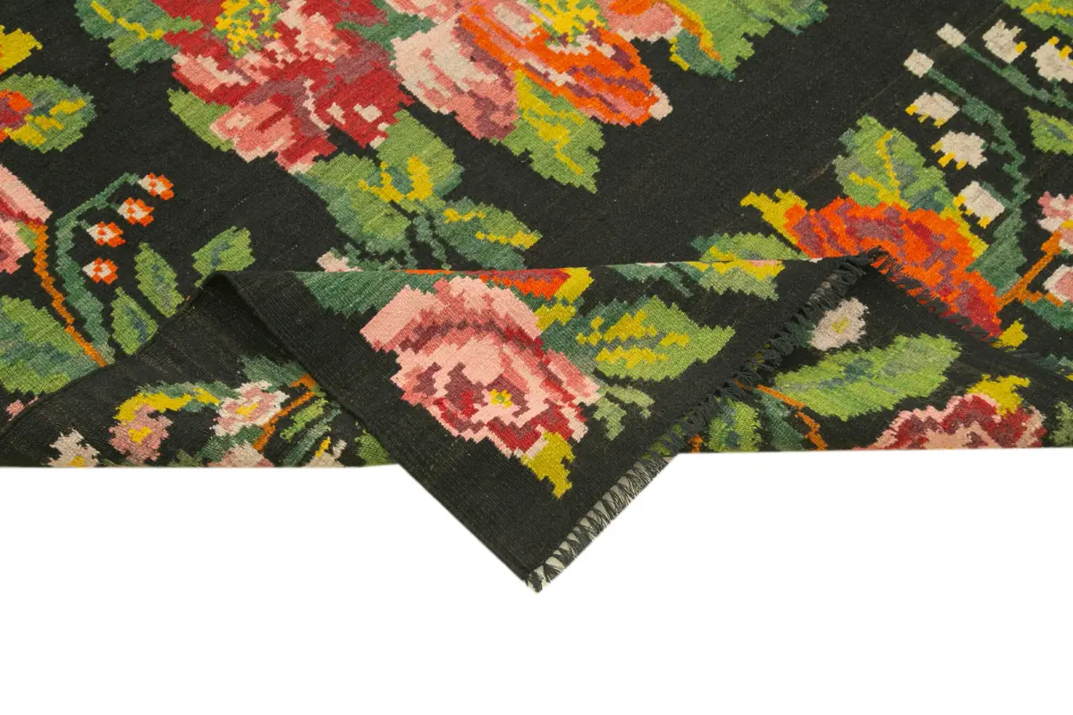 Moldovian Klasik Göbekli Siyah Pamuk Üzerine Yün El Dokuma Kilim-200x403 - Görsel 6