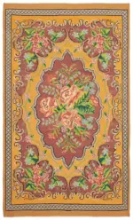 Moldovian Klasik Göbekli Sarı Pamuk Üzerine Yün El Dokuma Kilim-186x312