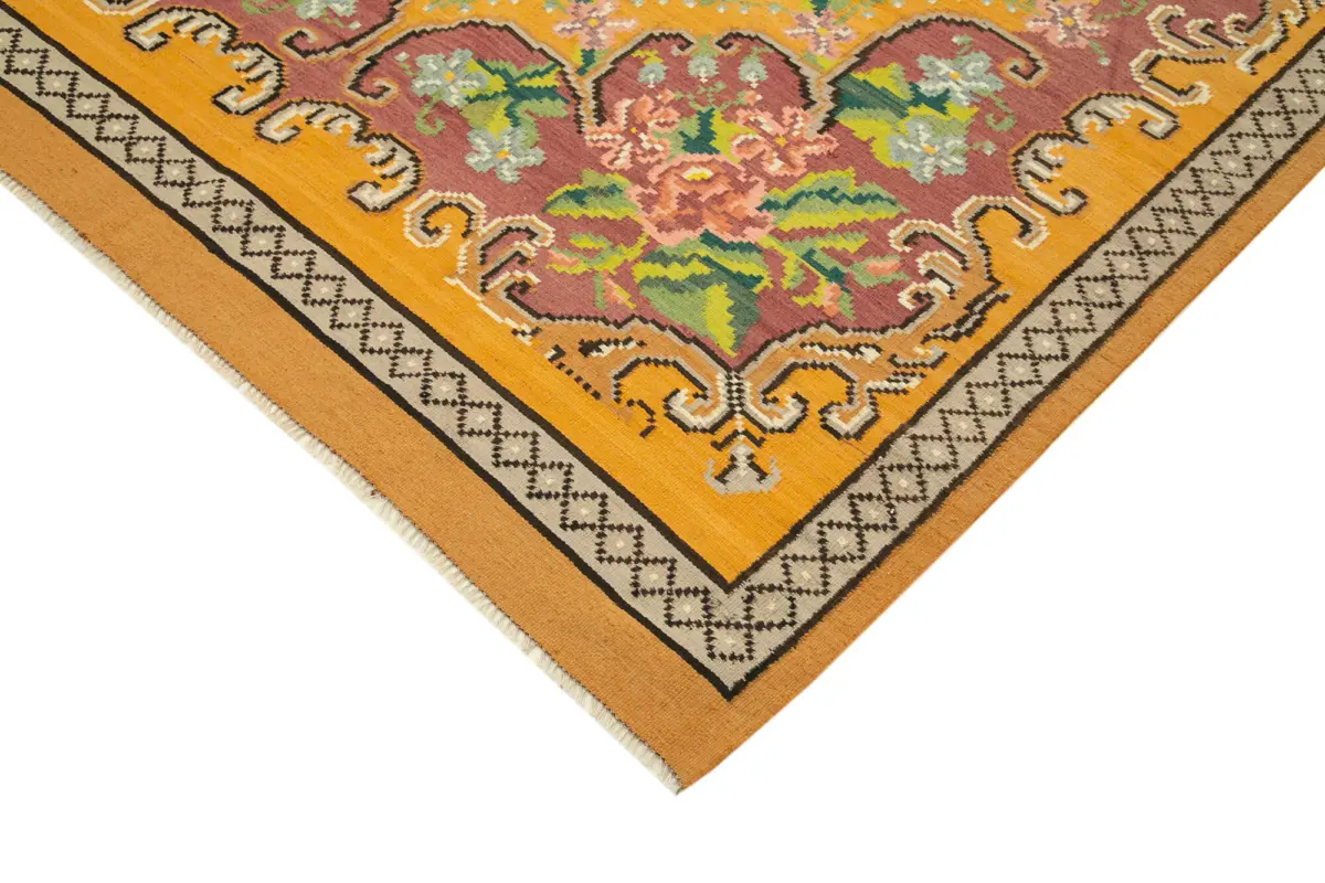 Moldovian Klasik Göbekli Sarı Pamuk Üzerine Yün El Dokuma Kilim-186x312 - Görsel 4