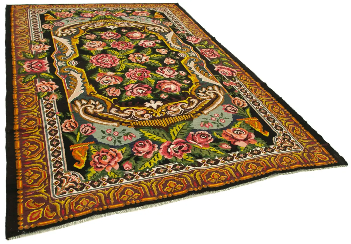 Moldovian Klasik Göbekli Siyah Pamuk Üzerine Yün El Dokuma Kilim-223x360 - Görsel 2