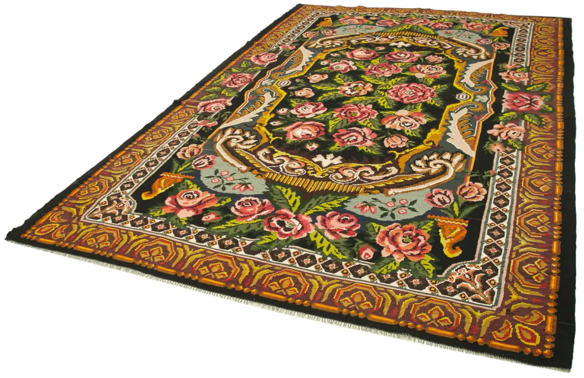 Moldovian Klasik Göbekli Siyah Pamuk Üzerine Yün El Dokuma Kilim-223x360 - Görsel 3