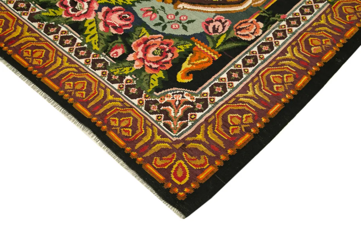 Moldovian Klasik Göbekli Siyah Pamuk Üzerine Yün El Dokuma Kilim-223x360 - Görsel 4