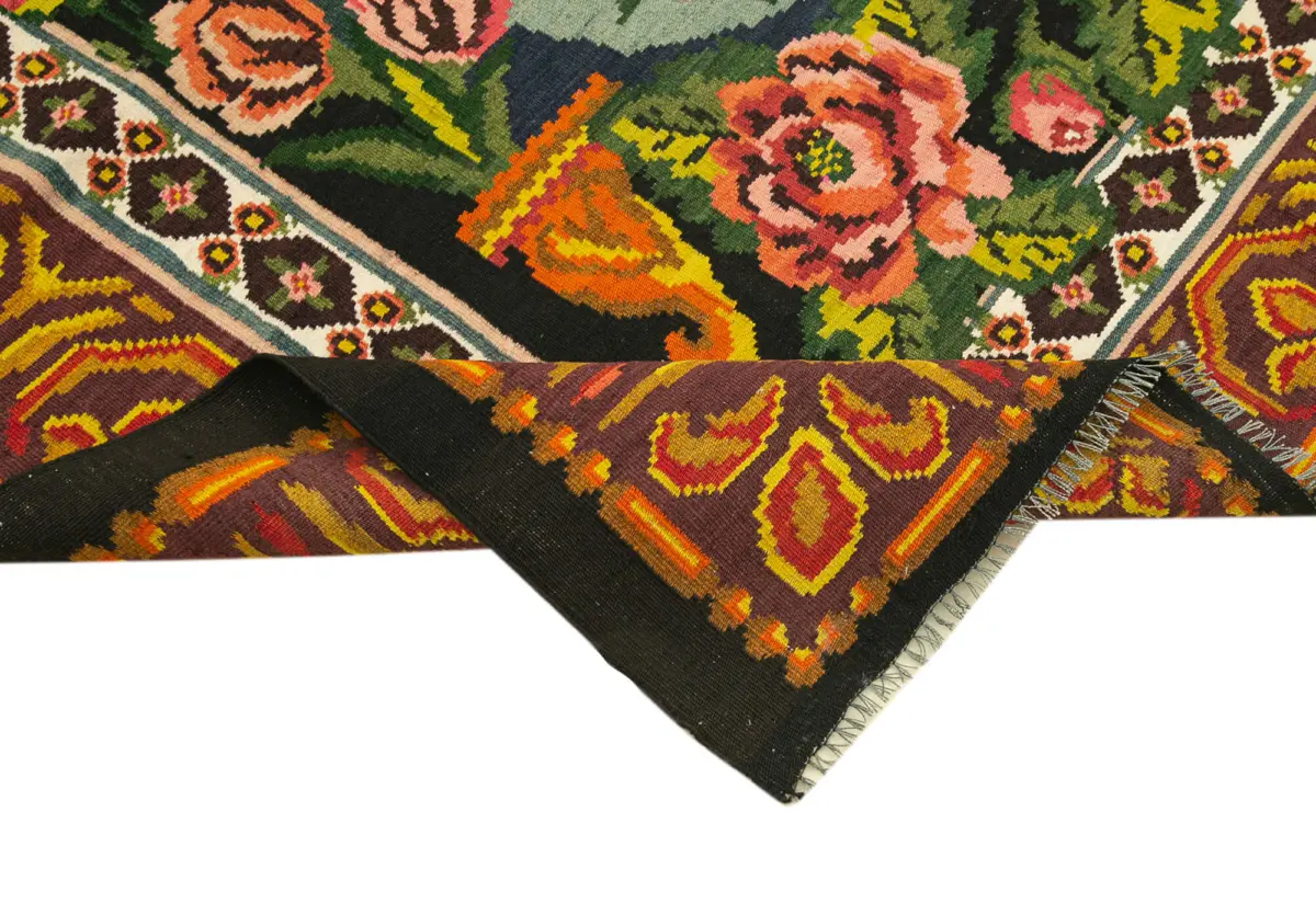 Moldovian Klasik Göbekli Siyah Pamuk Üzerine Yün El Dokuma Kilim-223x360 - Görsel 6