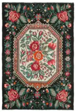 Moldovian Klasik Göbekli Siyah Pamuk Üzerine Yün El Dokuma Kilim-187x278