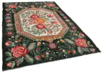 Moldovian Klasik Göbekli Siyah Pamuk Üzerine Yün El Dokuma Kilim-187x278 - Görsel 2