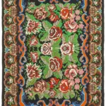 Moldovian Klasik Göbekli Siyah Pamuk Üzerine Yün El Dokuma Kilim-197x274