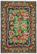 Moldovian Klasik Göbekli Siyah Pamuk Üzerine Yün El Dokuma Kilim-197x274