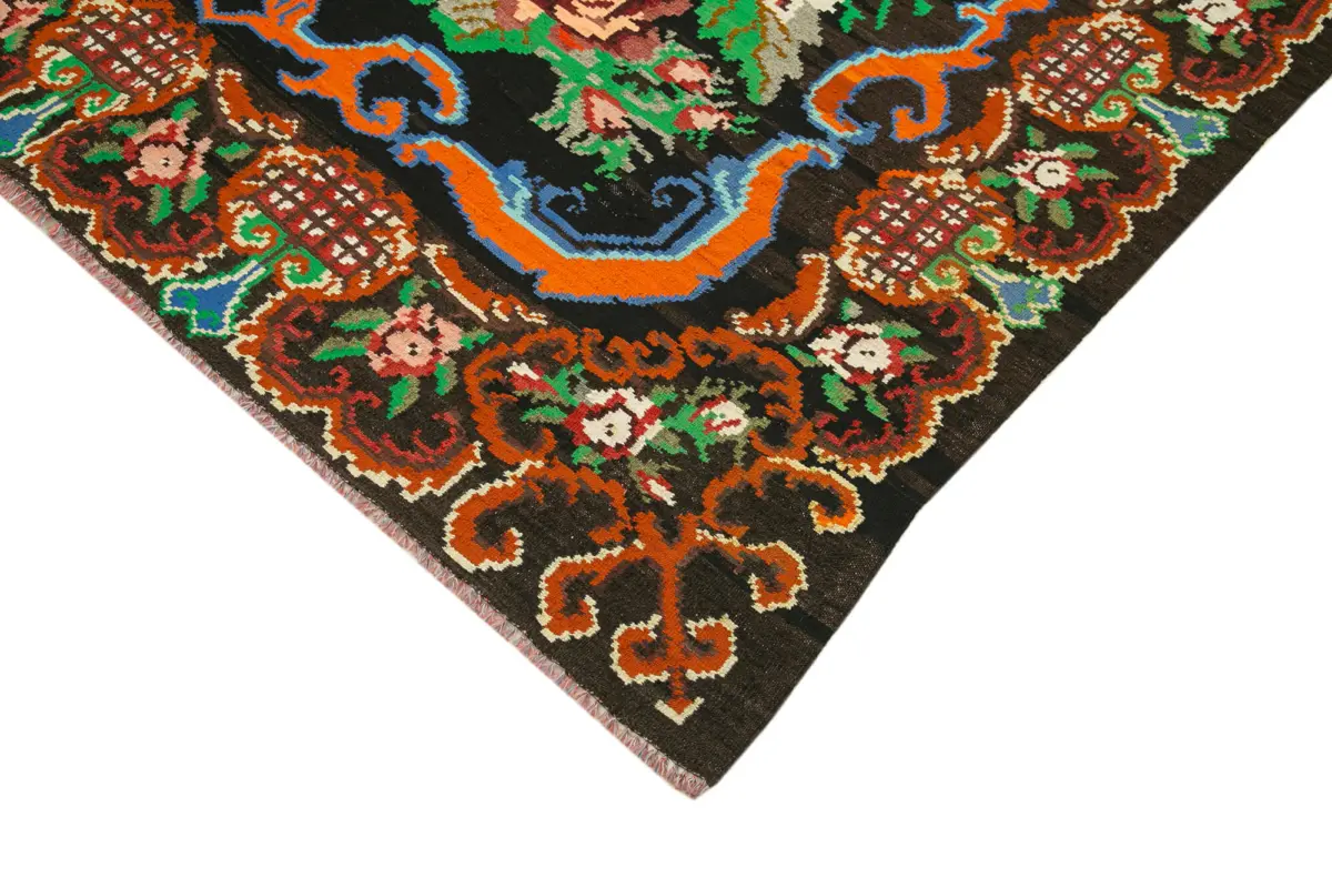 Moldovian Klasik Göbekli Siyah Pamuk Üzerine Yün El Dokuma Kilim-197x274 - Görsel 4