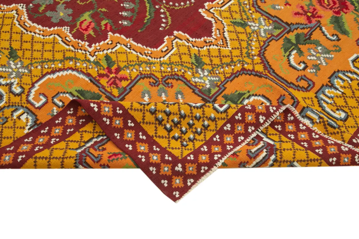 Moldovian Klasik Göbekli Sarı Pamuk Üzerine Yün El Dokuma Kilim-188x292 - Görsel 6