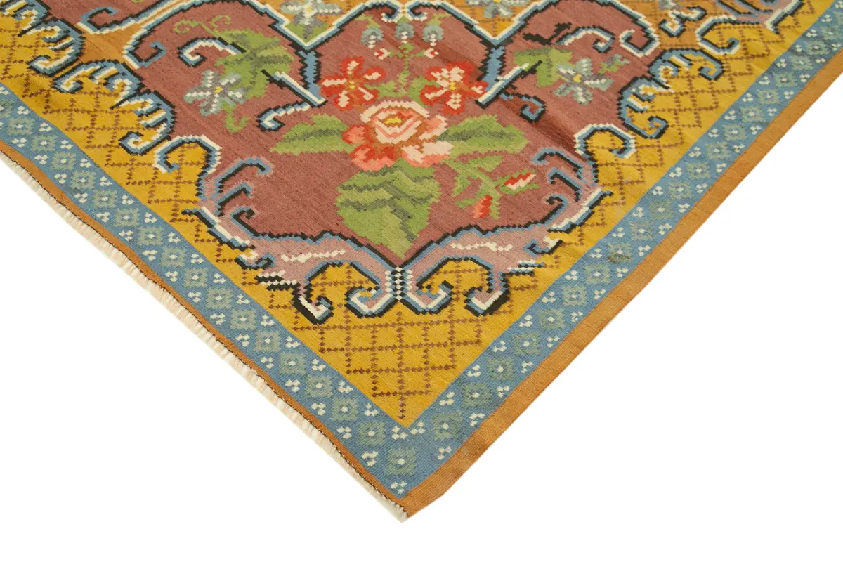 Moldovian Klasik Göbekli Sarı Pamuk Üzerine Yün El Dokuma Kilim-192x310 - Görsel 4