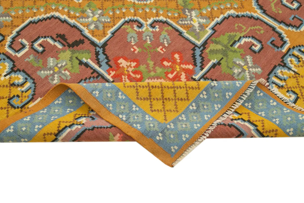 Moldovian Klasik Göbekli Sarı Pamuk Üzerine Yün El Dokuma Kilim-192x310 - Görsel 6
