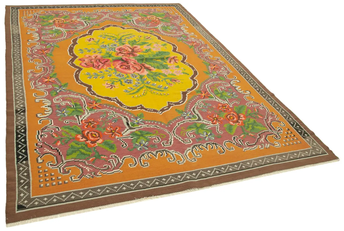 Moldovian Klasik Göbekli Sarı Pamuk Üzerine Yün El Dokuma Kilim-200x285 - Görsel 2