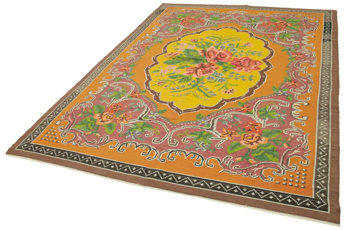 Moldovian Klasik Göbekli Sarı Pamuk Üzerine Yün El Dokuma Kilim-200x285 - Görsel 3