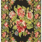 Moldovian Klasik Göbekli Siyah Pamuk Üzerine Yün El Dokuma Kilim-173x310