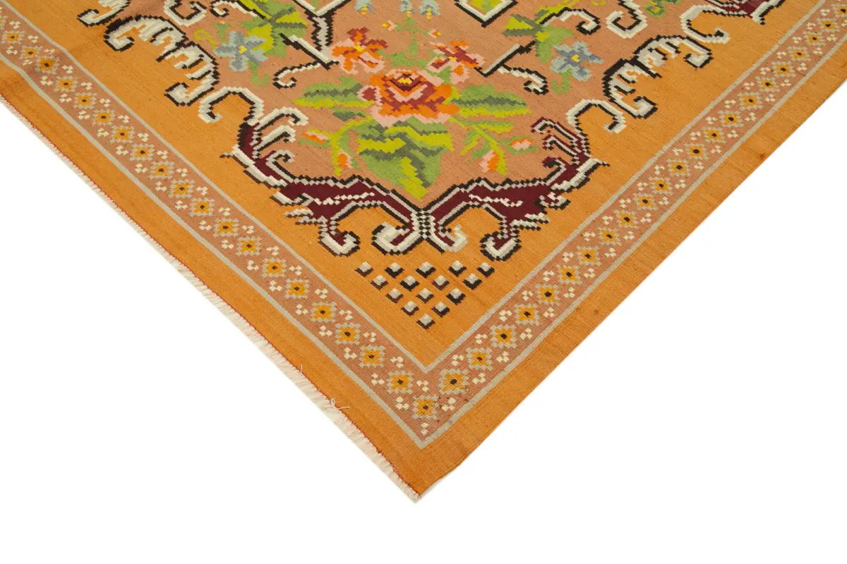 Moldovian Klasik Göbekli Sarı Pamuk Üzerine Yün El Dokuma Kilim-200x300 - Görsel 4