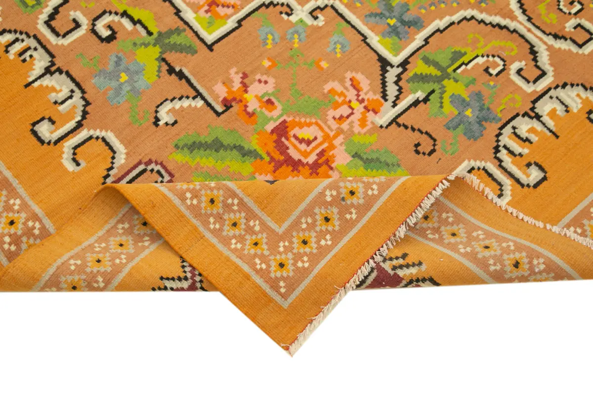 Moldovian Klasik Göbekli Sarı Pamuk Üzerine Yün El Dokuma Kilim-200x300 - Görsel 6