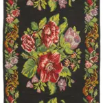 Moldovian Klasik Göbekli Siyah Pamuk Üzerine Yün El Dokuma Kilim-184x530