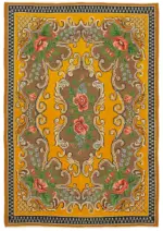 Moldovian Klasik Göbekli Sarı Pamuk Üzerine Yün El Dokuma Kilim-185x270