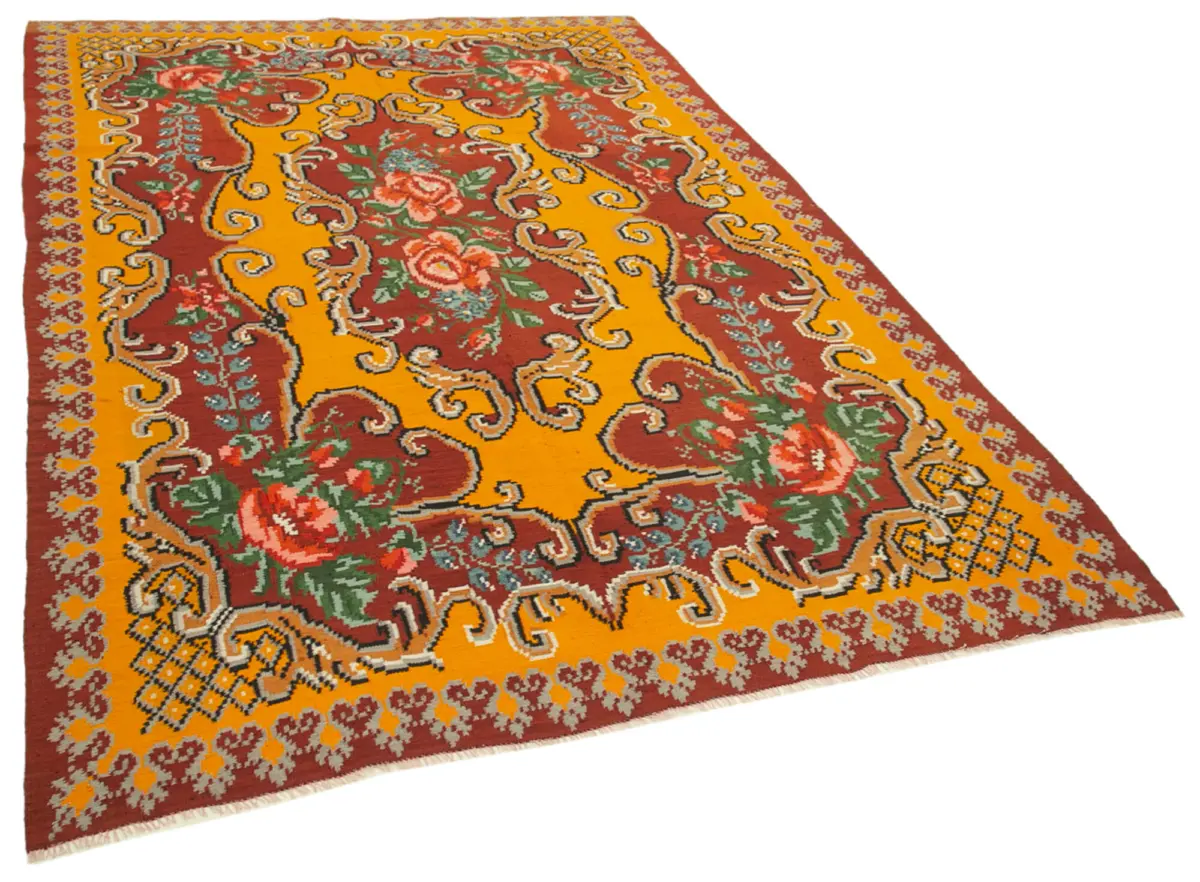 Moldovian Klasik Göbekli Kırmızı Pamuk Üzerine Yün El Dokuma Kilim-192x275 - Görsel 2