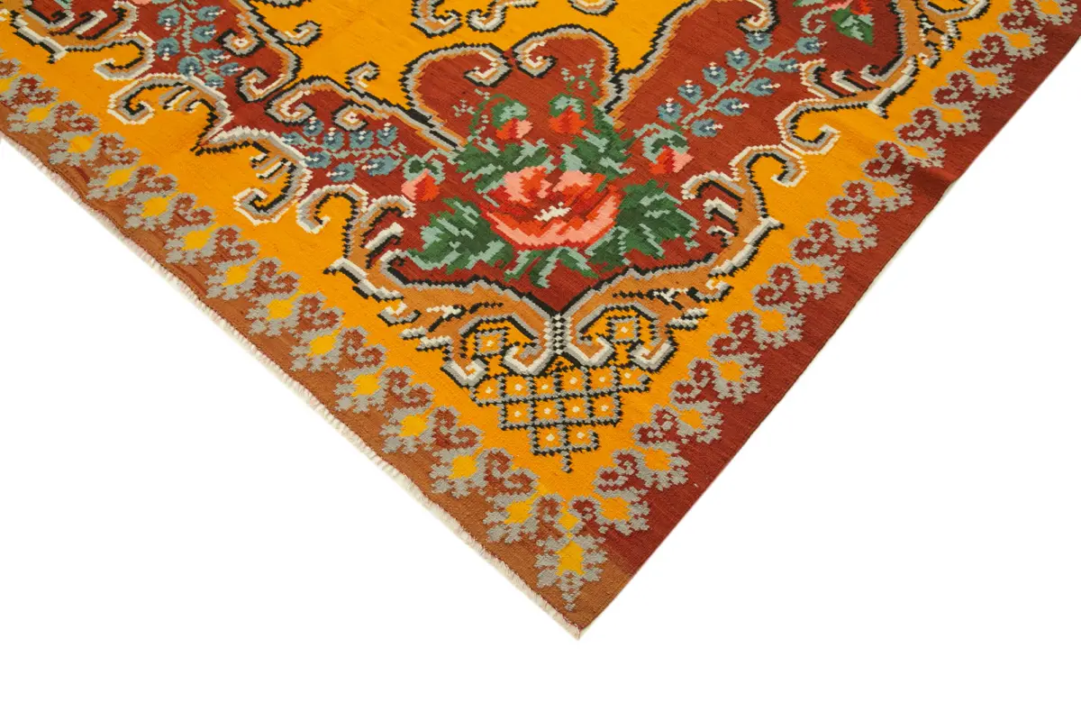 Moldovian Klasik Göbekli Kırmızı Pamuk Üzerine Yün El Dokuma Kilim-192x275 - Görsel 4