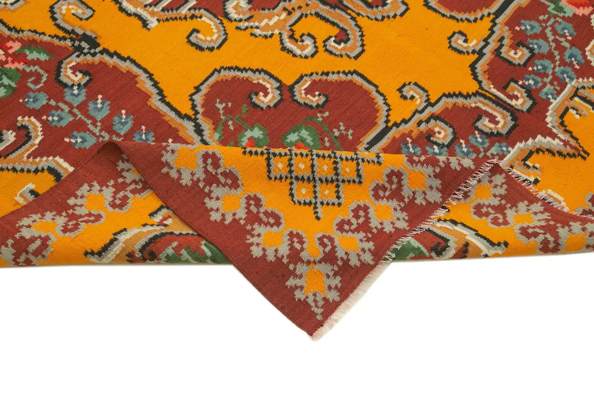 Moldovian Klasik Göbekli Kırmızı Pamuk Üzerine Yün El Dokuma Kilim-192x275 - Görsel 6