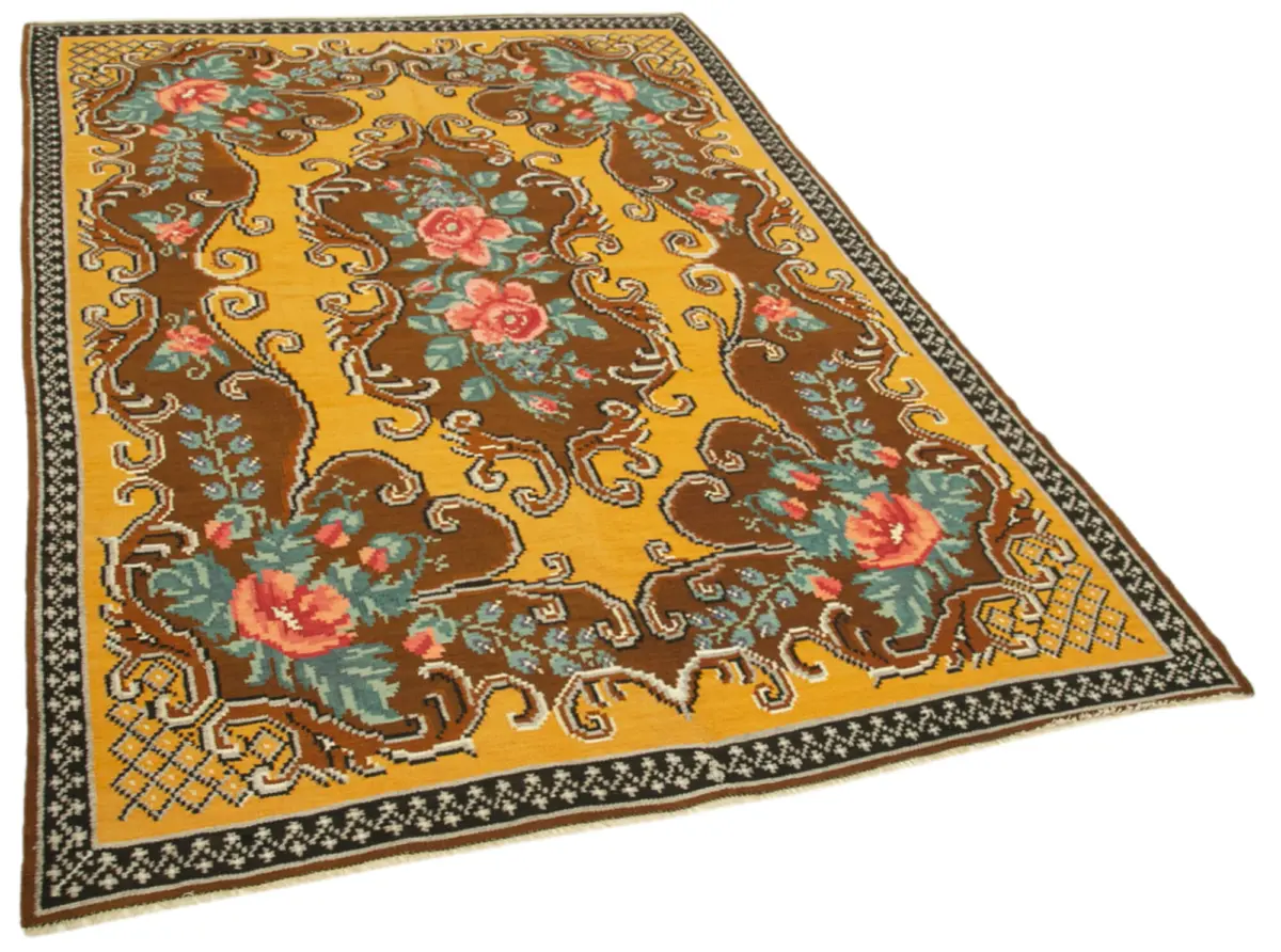 Moldovian Klasik Göbekli Kahverengi Pamuk Üzerine Yün El Dokuma Kilim-176x262 - Görsel 2