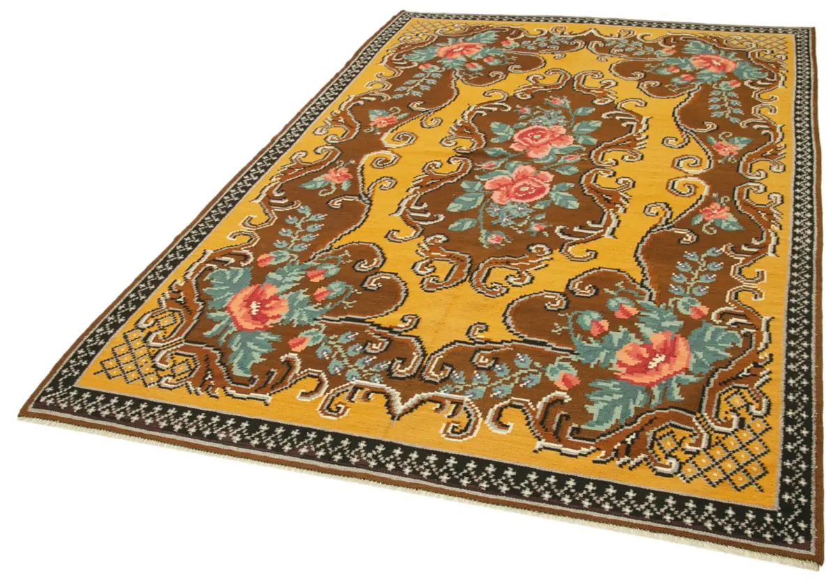 Moldovian Klasik Göbekli Kahverengi Pamuk Üzerine Yün El Dokuma Kilim-176x262 - Görsel 3