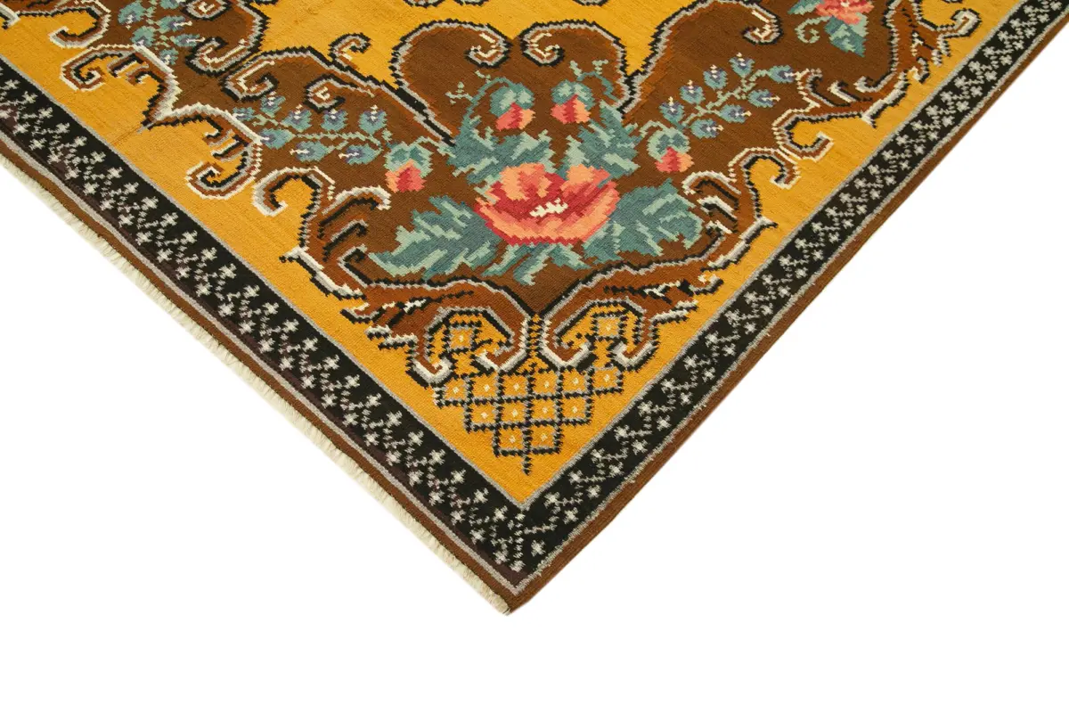 Moldovian Klasik Göbekli Kahverengi Pamuk Üzerine Yün El Dokuma Kilim-176x262 - Görsel 4