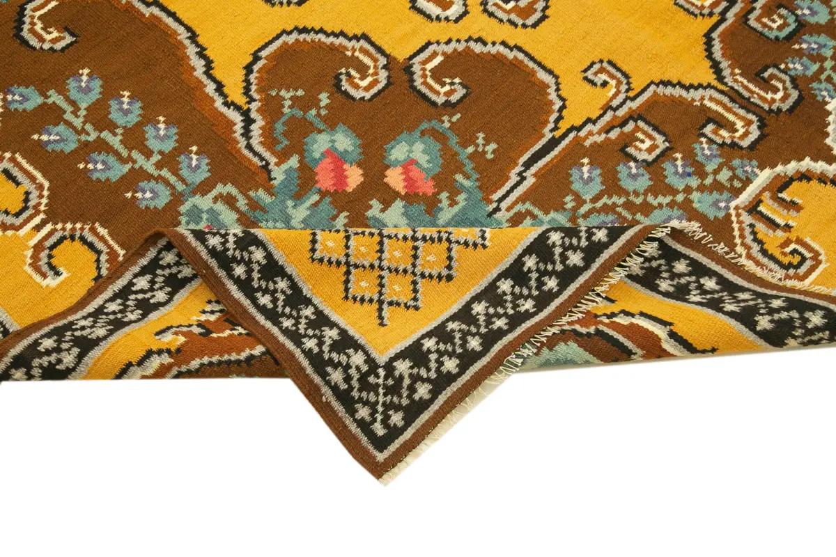 Moldovian Klasik Göbekli Kahverengi Pamuk Üzerine Yün El Dokuma Kilim-176x262 - Görsel 6