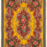 Moldovian Klasik Göbekli Sarı Pamuk Üzerine Yün El Dokuma Kilim-182x246