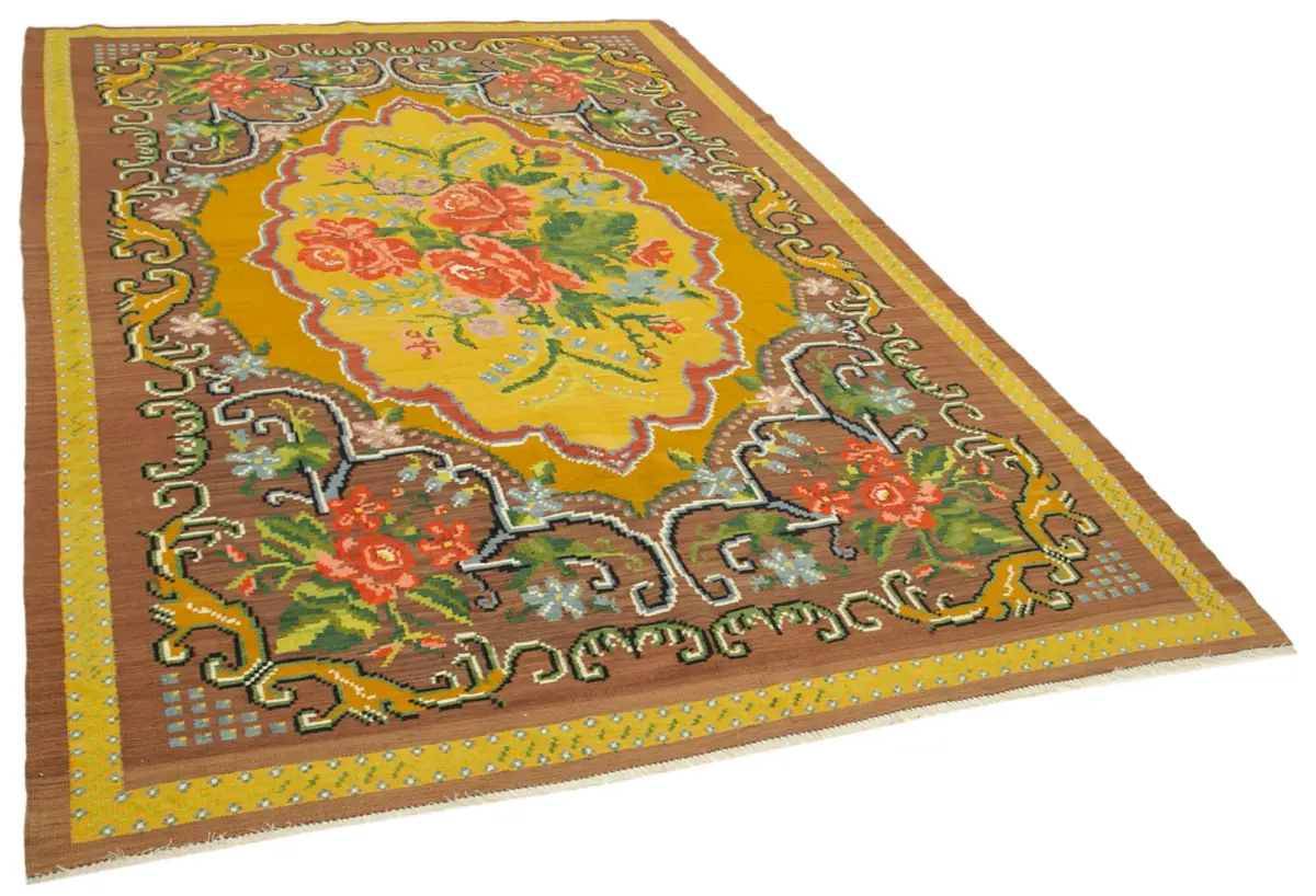 Moldovian Klasik Göbekli Kahverengi Pamuk Üzerine Yün El Dokuma Kilim-200x297 - Görsel 2