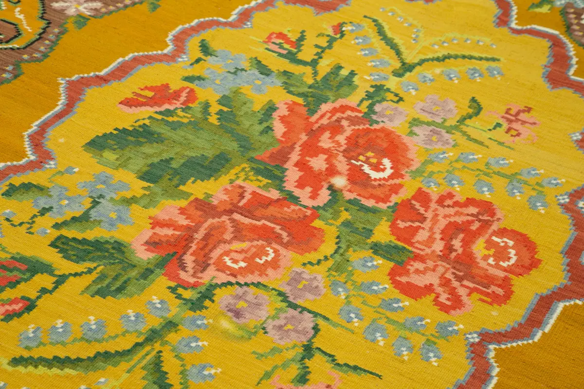 Moldovian Klasik Göbekli Kahverengi Pamuk Üzerine Yün El Dokuma Kilim-200x297 - Görsel 5