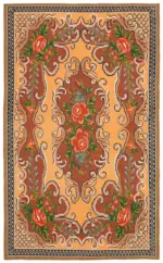 Moldovian Klasik Göbekli Kahverengi Pamuk Üzerine Yün El Dokuma Kilim-175x283