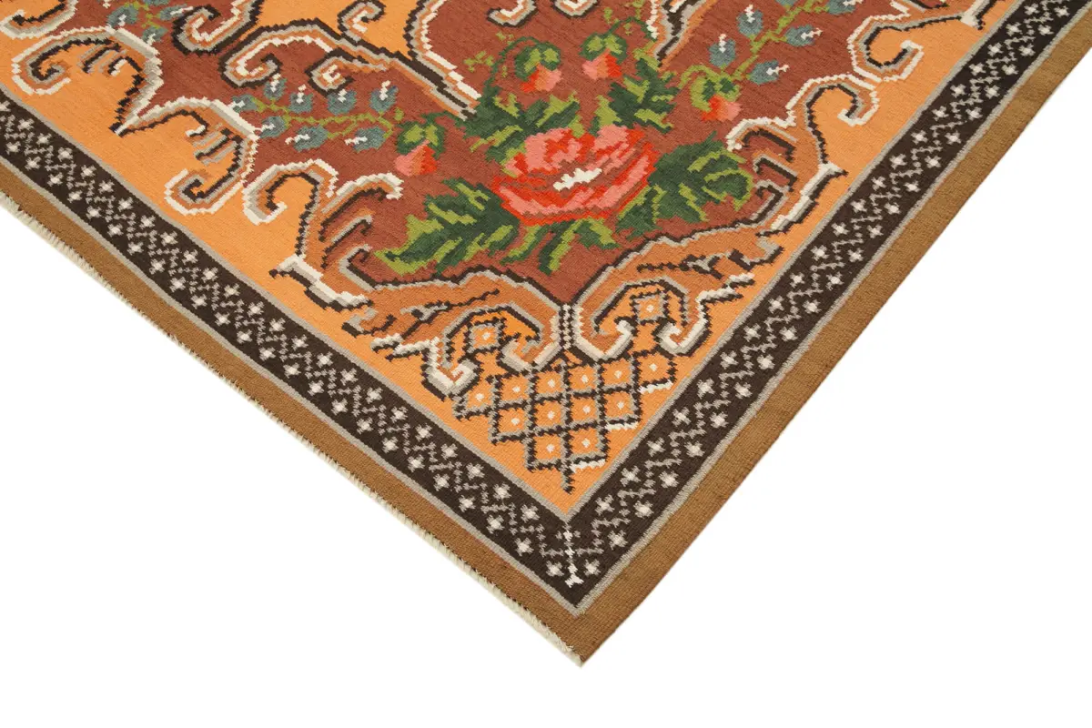 Moldovian Klasik Göbekli Kahverengi Pamuk Üzerine Yün El Dokuma Kilim-175x283 - Görsel 4